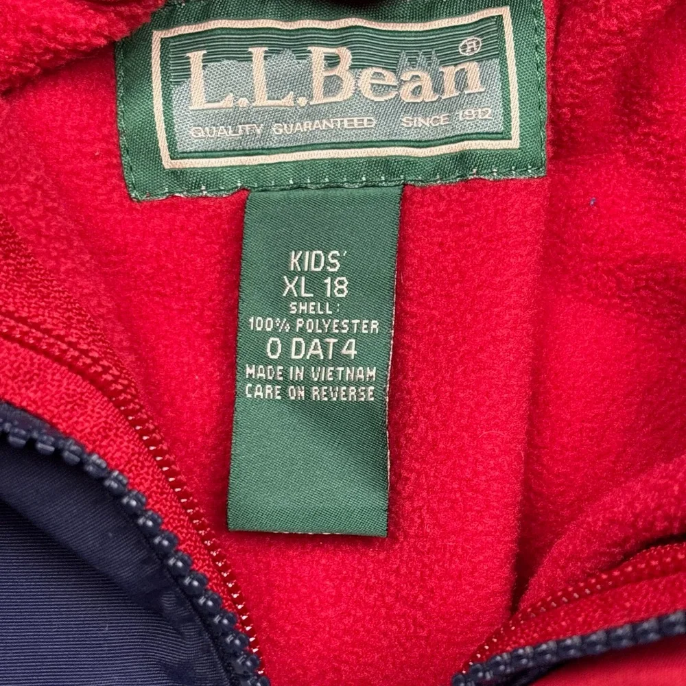 LL Bean Kids XL 18 Jacket Navy Red Colorblock Fleece Lined Winter Coat O DAT 4